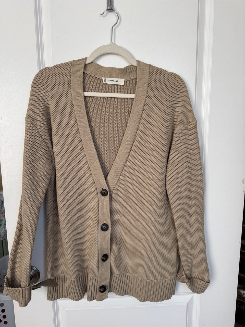 Everlane Taupe Button-Front honeycomb Cardigan